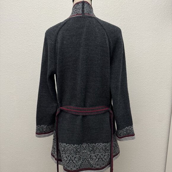 Dale of Norway Sweater Size Medium Open Front Long Belted Gray Cardigan - Picture 7 of 16